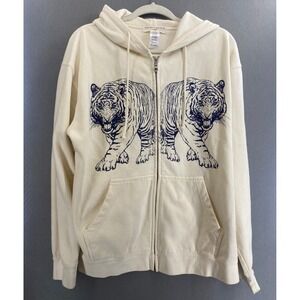 Project Social T Urban Outfitters Tiger Graphic Zip Up Hoodie Cream Mens S/M